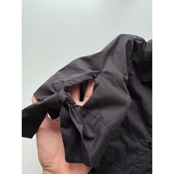 THEORY Black Stretch Cotton Poplin Tie Sleeve A-Line Midi Shirt Dress, Size M - Picture 8 of 16